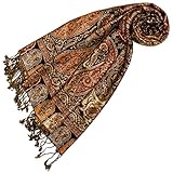 Lorenzo Cana Marken Damenpashmina Schal Schaltuch Stola Umschlagtuch Naturfaser opulentes Muster in harmonischen braun Farben mit Fransen 70 cm x 200 cm - 78166