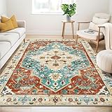 WONGS BEDDING Vintage Teppich Orientalischer Teppich rutschfest Waschbar Teppiche Kurzflor Teppich für Schlafzimmer Wohnzimmer Esszimmer 160x230cm