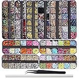 EBANKU 10 Boxen Nail Art Strass Kit Multi Design Zubehör mit 1 Pinzetten 1 Stück Wachsstifte Deko Diamanten Kristalle Perlen Edelsteine Bunt Pferdeaugen Strass Metall Nieten für Nagel DIY Dekoration