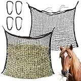 AXVRAV 2 Stück Heunetz für Pferde 90x80cm, Engmaschiger Heusack mit 4 Karabinerhaken, Groß 8–10kg Füllmenge Heutasche Artgerechte Fütterung Verlängerte Fresszeit für Pferde Ochsen und Schafe