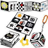 Jiosdo Baby Spielzeug 0-3 Monate, Kontrast Spielzeug Baby Stoffbuch Knistertuch Würfel, Kontrastbuch Schwarz Weiß, Black & White Kinderwagen Spielzeug Geschenksets Babyspielzeug 0 3 6 12 Monate(3PCS)