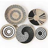 GRID FORTE Gewebte Wandkorb Deko Satz von 5, hängenden geflochtenen Körben natürliche dekorative Schalen für Wohnzimmer oder Schlafzimmer Boho Heimtextilien Weidenrattan Seegras Wandkunst Weide