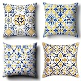 4er Set Kissenbezug 50x50cm Blaues und Gelbes Muster Bezug Couchkissen Modern Sofakissen Dekorative Kissenhüllen Weich Zierkissen Art Deko Kissen für Schlafzimmer Wohnzimmer Sofa, Weihnachten N5009