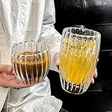 WeirdUncle Set mit 8 doppelwandigen Glasbechern, 4 Thermo-Espresso-Gläsern, 284 ml und 4 gerippte Glaswaren, 530 ml, Origami-Stil, geriffeltes Design, isolierte Kaffeetassen, für Eiskaffee, Latte,