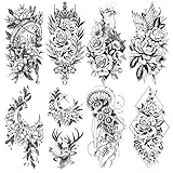 Aevegue Temporäre Tattoos,10 Blatt Blume Frauen Arm Beine Tattoo Aufkleber 3D Wasserdicht Fake Tattoo, Inkbox Realistisch Tattoo Damen Skizzieren Klebetattoos Päonie Rose Party Deko zum Arm