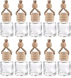 10 Stück Auto Parfüm Glasflasche Leer,8ml Auto Lufterfrischer Anhänger,Aromatherapie ätherisches Öl Diffusor Nachfüllbar,Duftflaschen zum selbst befüllen mit Holzabdeckung,für Auto Zuhause Büro