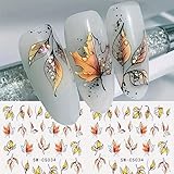 Auiremrti Nagelsticker mit Herbstlichem Ahornblatt,6 Blätter Selbstklebende Nagelaufkleber,Herbstliche Nail Sticker,Nageldesign Zubehör,Selbstklebende Deko für Nägel