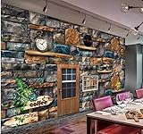 siuayosdj Retro Tapete Backstein Stein Tapete Cafe Restaurant Hintergrund Wand Dekoration 3D 250 x 175 cm