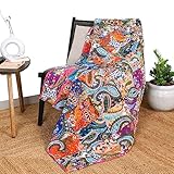 Mehrfarbige Patchwork-Steppdecke, Vintage-Stil, indische Wende-Steppdecke, superweich und warm, Wohnzimmer, dekorativ für Sofa und Couch, 139 x 160 cm