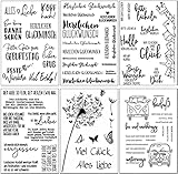 Silikonstempel Sprüche Deutsch Set,6 Blätter Geburtstag Stempel,Clear Stamps Glückwünsche,Tiere Clearstamp Set für DIY Bullet Journal Scrapbooking Fotoalbum Geburtstag Stempelset
