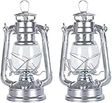 Stalllaterne: Nostalgische Petroleum-Sturmlaterne mit Glaskolben, Silver 24 cm Stalllaterne Petroleum, Sturmlampen, feuerfest (2 pcs Silver)