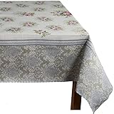 Große Tischdecke Mitteldecke Tafeltuch Tischtuch Gobelin Rosendesign beige grau Nostalgie Baumwollmischung rosa Rosen Größenwahl (130 x 180 cm)