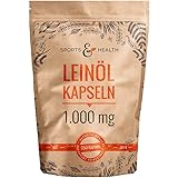 Leinöl Kapseln - 250 hochdosierte Kapseln - 1000mg pro Kapsel - Hochdosiert - Mit Vitamin E - Pflanzliches Omega 3-6-9