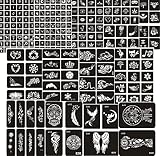 Temporäre Tattoo Schablonen,Henna Tattoo Schablone,Henna Schablonen,Henna Schablonen Wiederverwendbar,Airbrush-Tattoo-Schablonen,Glitter Tattoo Schablonen mit Schminkschablonen,Tattoo Vorlagen,15Blatt