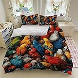 Bettbezug 140x200 Papagei, Bettwaesche Tier, Weich Atmungsaktiv Mikrofaser Bettwäsche Set mit Reißverschluss, 1 Bettbezüge und 2 Kissenbezüge 80x80 cm