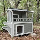 Aivituvin Outdoor Verwilderte Katzehaus Hölzerne Kätzchen Unterschlupf mit Großem Balkon, Escape Tür, Wasserdicht