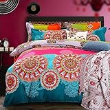 Freyamy Boho Bettwäsche Set 135x200 Indishes Design Mandala Bohemian Style Bettbezug 100% Mikrofaser Rosa Pink Türkis Wendebettwäsche mit Kissenbezug 80x80 cm Reißverschluss