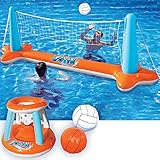 JOYIN Aufblasbare Pool Float Set, Volleyballnetz & Basketballkörbe & Bälle für Kinder und Erwachsene, Wasserspielzeug Poolspielzeug Volleyball Basketball Pool Spielzeug, Wassersport Sommerspielzeug