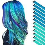 FESHFEN Farbige Haarverlängerung, 12 PCS Blaugrün Blau Haarteil für Damen Synthetik Party Highlight Bunte Glatte Haarverlängerungen Clip in Haarteil für Frauen, 55cm