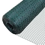 VOUNOT® Maschendrahtzaun Sechseckgeflecht, Drahtzaun Hasendraht Kaninchendraht Hühnerdraht, Maschenweite 25 mm, Höhe 100 cm, Länge 25 m, PVC-Beschichtet Grün