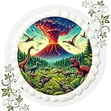 Für den Geburtstag ein Tortenbild, Zuckerbild mit Motiv, Essbares Foto für Torten, Tortenbild, Tortenaufleger Ø 20cm FONDANT Dinosaurier Dino Dinos Nr. 14