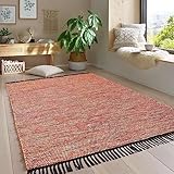 Taracarpet Handwebteppich Borkum Teppich fürs Wohnzimmer, Schlafzimmer und als Küchenteppich geeignet 100% Baumwolle Mehrfarbig 080x150 cm