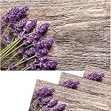 Tischsets 4er als abwaschbare Frühling und Sommer Tischdeko - Platzsets Lavendel Blumen Holzoptik als Tischuntersetzer in 43 cm - Platzdeckchen als Tischunterlage für Esstisch Wohnzimmer Tisch