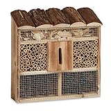 Relaxdays Insektenhotel Zum Aufhängen, Bienenhotel, Schmetterlingshaus, Geflämmtes Holz, HBT: 31 x 30,5 x 9,5 cm, natur, Rechteckig