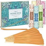 SCENTORINI Räucherstäbchen Set 120 Stock, Duft von Sandelholz, Patschuli, Weißer Salbei, Weihrauch Myrrhe, Zimt, Rose, inklusive 1 Räucherstäbchen Halter