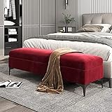 Polsterbank mit Stauraum, Samt, keine Montage erforderlich, elegante Truhe für Schlafzimmer, Ende des Bettes, Sitzgelegenheit, 80 x 40 x 43 cm, Weinrot