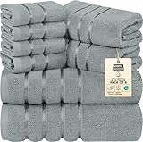 Utopia Towels - 8er-Pack Handtuch-Set mit Aufhängeschlaufe aus 97% Baumwolle, saugfähig und schnell trocknend 2 Badetücher, 2 Handtücher, 4 Waschlappen (Kühl Grau)
