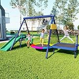 Yaheeda Multifunktions Outdoor-Schaukel-Set für Kinder Rutsche, Trampolin, Nestschaukel & Sicherheitszertifikat,Kinder-Spielplatz Ausrüstung