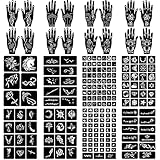 Temporäre Tattoo Schablonen,24 Blatt 200+ Stück Glitter Henna Tattoo Schablonen mit Schminkschablonen für Kinder und Erwachsene Halloween Party