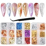 3 Boxen Blattgold Nailart, Goldfolie Nägel Set mit Pinzette, Blattgold Nägel Nagel Kunst Dekorationen für Gesicht Körper Make-up Dekorationsnägel