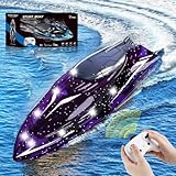 Dlishka Ferngesteuertes Boot,Rc Boot Spielzeug Mit LED-Licht,2.4G Fernbedienung,360°Flip,Wasserspielzeug Kinder Outdoor,Wasserdicht,Hohe Geschwindigkeit 20Km/h,Pool Spielzeug Für Jungen Und Mädchen.