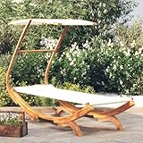 Snsowed Sonnenliege mit Dach, Gartenliege, Sonneninsel, Liege, Doppelliege, Gartenbett, Hängebett, Gartenmöbel, Outdoorbett, 100x198x150 cm Bugholz Massiv Creme