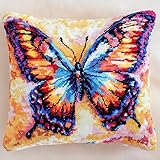 WallustrioaW Knüpfkissen-Set Schöner bunter Schmetterling,für Kinder oder Anfänger Erwachsene zum Selber Knüpfen,DIY Knüpfteppich Knüpfpackung,Knüpfhaken Set,43x43cm