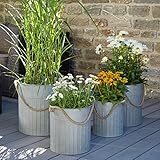 Wunderschönes Zinkgefäß/Zinkbehälter zum Bepflanzen - Farbe: Natur Zink - Innen & Außen - Winterfest - Pflanzgefäß/Gartendeko (Kübel mit Tau - 4er Set)