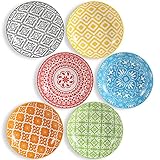 Tiefe Teller Set Pastateller Suppenteller - Porzellan Teller Tief für Pasta Suppe Salat Spaghetti 6 Teilig - Keramik Salatteller Nudelteller Bunt 680 ml - Mikrowellen und Spülmaschinenfest - 20×4 cm