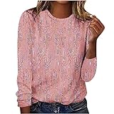 Damen Nette Langarm Tops Trendy 2023 Blumendruck Tunika Shirts Rundhalsausschnitt Lose Bequeme Blusen Elegant Casual, #G05, rot, Mittel