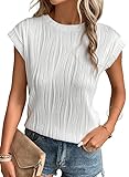 Dokotoo Damen T-Shirt Rundhals Flügelärmeln Oberteile Sommer Kurzarm Basic Bluse Shirts Tops, weiß, M