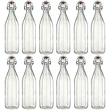 Flaschenland - 12er Set 1000ml Glasflaschen mit Bügelverschluss, einzigartiges Design, luftdichte Bügelflaschen für Limonade, Saft, Likör, Wasser, Öl zu Hause oder in Cafés und Bars | Made in Germany