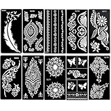 Konsait Henna Tattoo Schablonen, Glitter Tattoos Schablonen Feder Mandala Blume Schwarz Tattoos Schablone henna Tätowierung Designs für Frau Kinder Mädchen, 10 Blatt