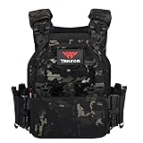 YAKEDA Taktische Weste für Herren, 1000D Nylon, Schnellverschluss, Laserschnitt, modulare Weste, leichte Weste (Black CP)