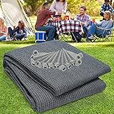 Sonnewelt Vorzeltteppich 250x500cm, Zeltteppich 100% HDPE, Outdoor campingteppich mit 13 Heringe, Ausgestattet mit Tragetasche, Waschbar (Grau Blau)