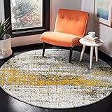 LONGSAO Anti-Rutsch Bereich Teppich ø 60 cm Supersoft kurzflor Teppich Wohnzimmer Schlafzimmer Teppiche Rund Bodenmatte Modernes abstraktes Gelbgrau