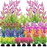QUOZUO Aquarium Pflanzen Dekoration, 25 Stück künstliche aquariumpflanzen, plastikpflanzen Dekoration Fuer Aquarium, bunt Kunstpflanzen Aquariumdekor, Klein to Groß