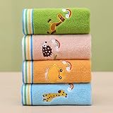 Sixfox Set mit 4 Handtüchern für Kinder, weich, Baumwolle, Gesicht, Handtücher, für Gesicht und Dusche, für Badezimmer, mehrfarbig, 25 x 50 cm