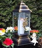 Grablaterne Grablampe Grableuchte Rose Bronze inkl. Grablicht Kerze Gabschmuck Lampe Laterne Licht Trauer Hund Katze Haustier