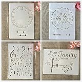 4 Stück A4 29 cm Uhr Zifferblatt Familie Musik Notizen Wiederverwendbare Malschablonen Liebe Home Vorlage zum Malen auf Holz, Veranda, Haustür, Wand Wohnkultur